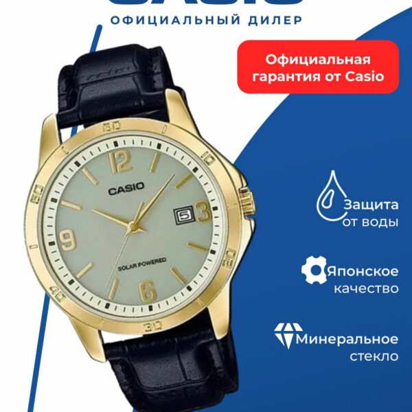 Наручные часы Casio MTP-VS02GL-9A2, кожаный ремешок, кварцевые, WR30